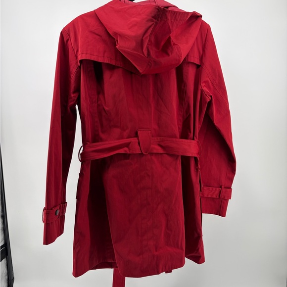 Cole Haan Jacket Coat Women's X-Large Red Rain Belted Hooded Flannel Lined - Picture 3 of 8
